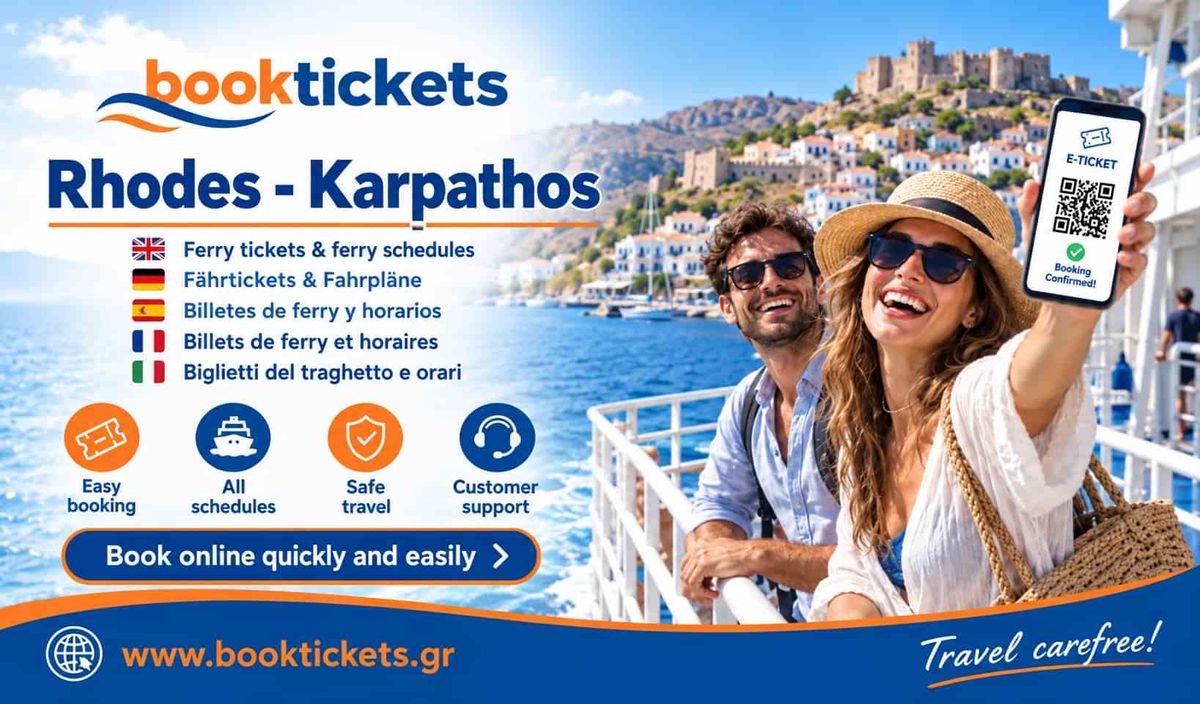 Travelers with mobile ferry tickets for the Rhodes to Karpathos route - booktickets.gr